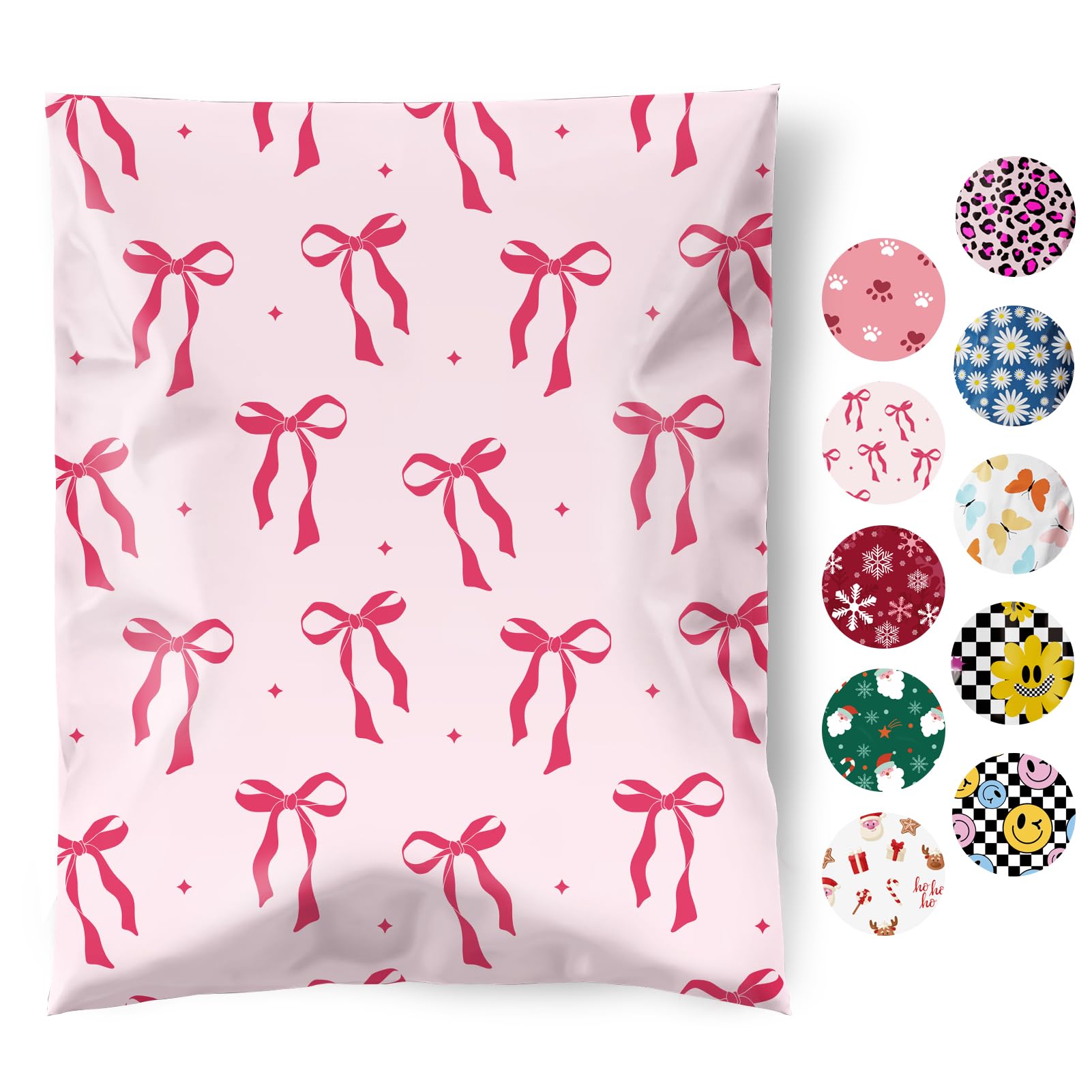Fuxury Poly Mailers 10x13 Inch 50Pcs Shipping Bags for Clothing Strong Adhesive Shipping Envelopes for Small Business Self Seal Pink Bows Poly Bag