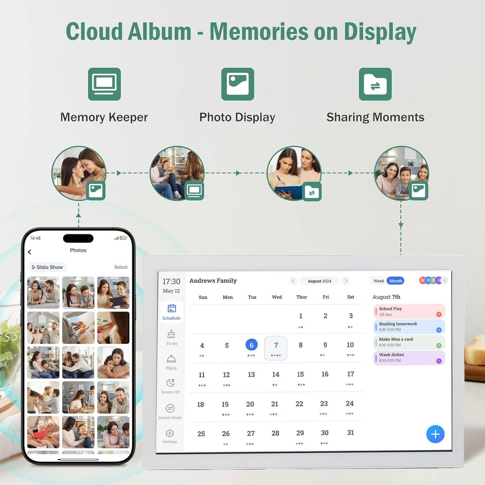 21,5-Zoll-Digitalkalender, Multifunktionaler Planer mit Interaktivem Touchscreen für Familienpläne, Essensplanung, APP-Steuerung, Mobile Synchronisierung (EU-Stecker)