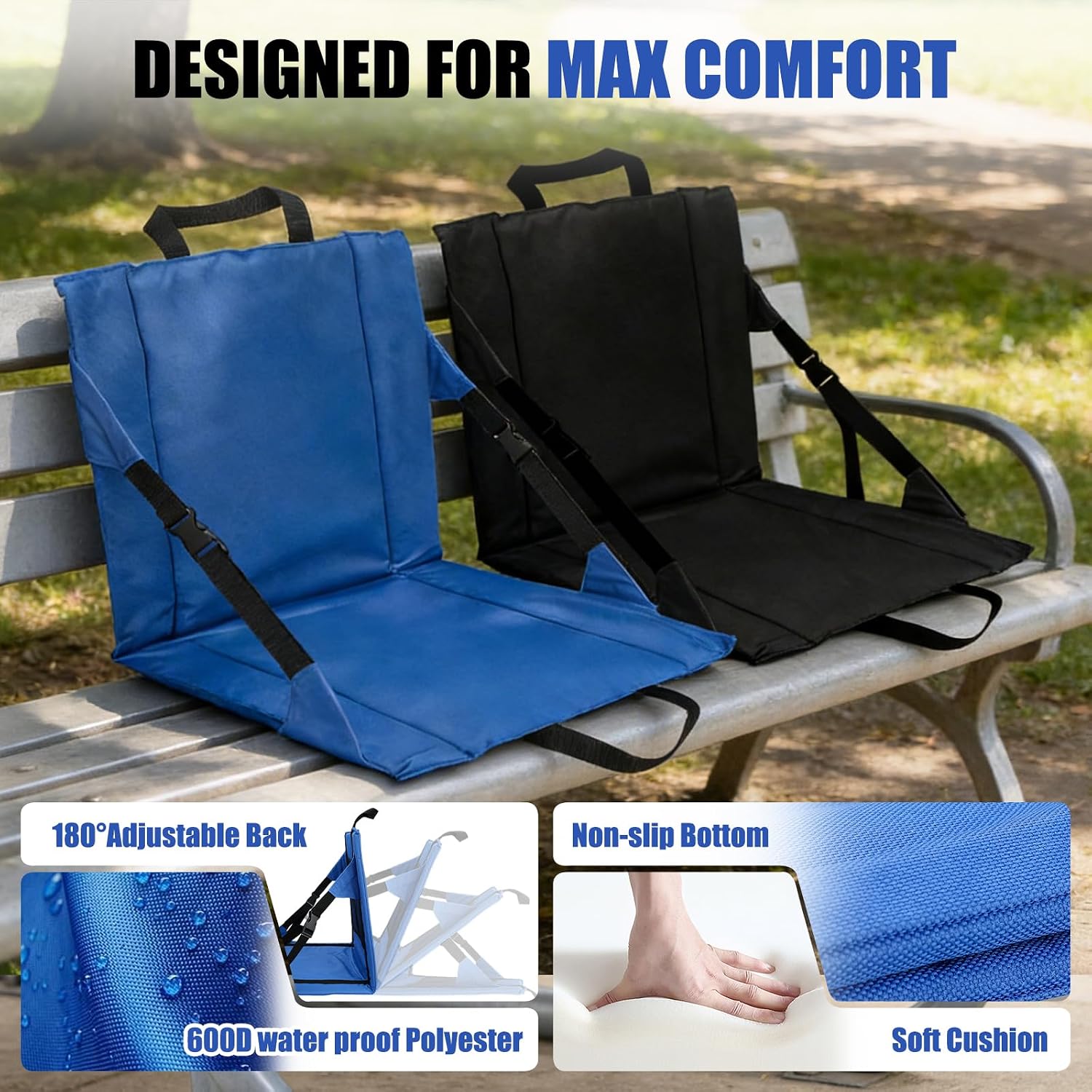Folding Stadium Seat Cushion with Backrest, Portable Bleacher Pad for Camping,Lightweight Chair with Backrest for Outdoor Sports and Concerts