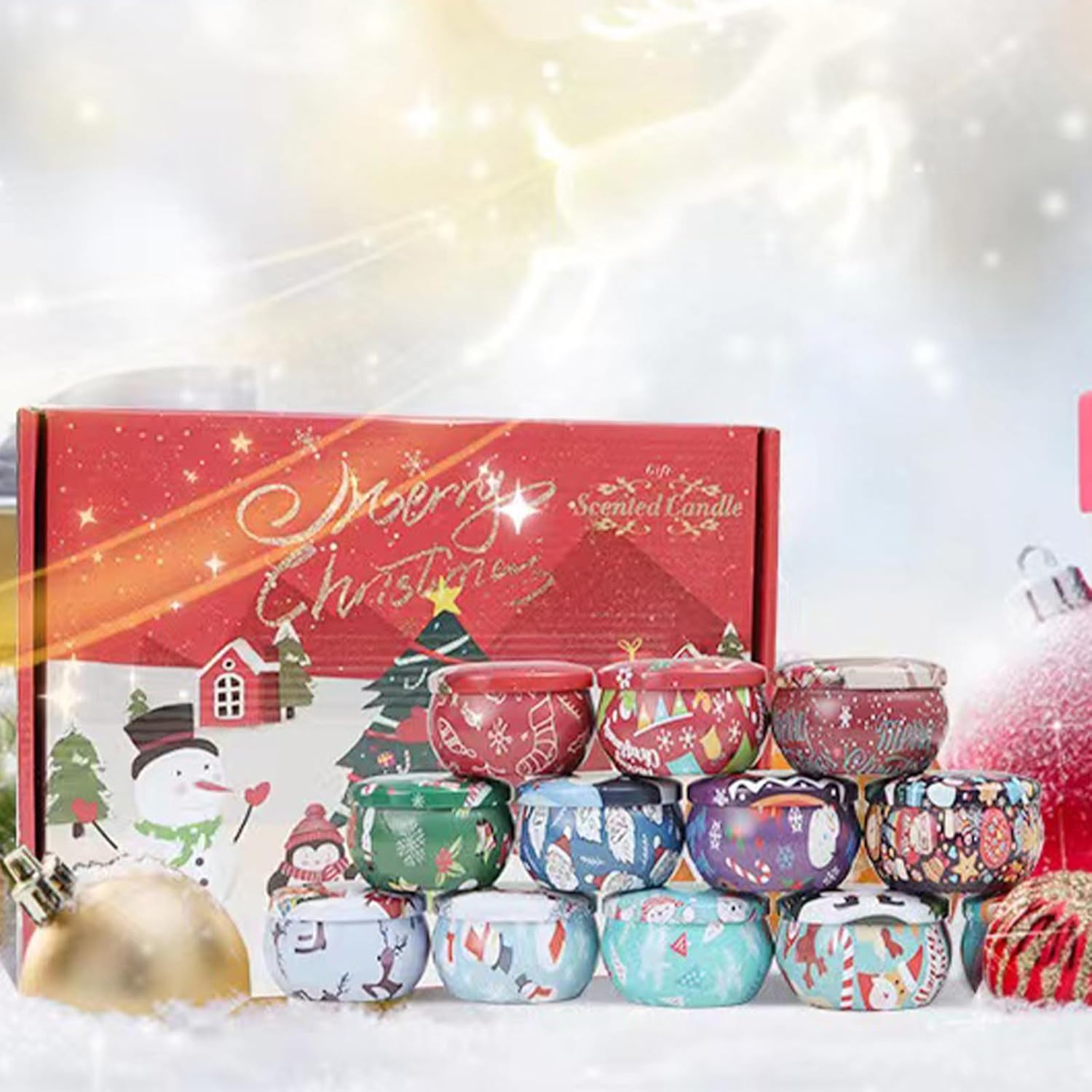 Christmas Scented Candles Gifts for Women - Soy Candle Home Scented Candles, Christmas Candles to Add Christmas Atmosphere, Decorate Home and More (12/2.5oz)