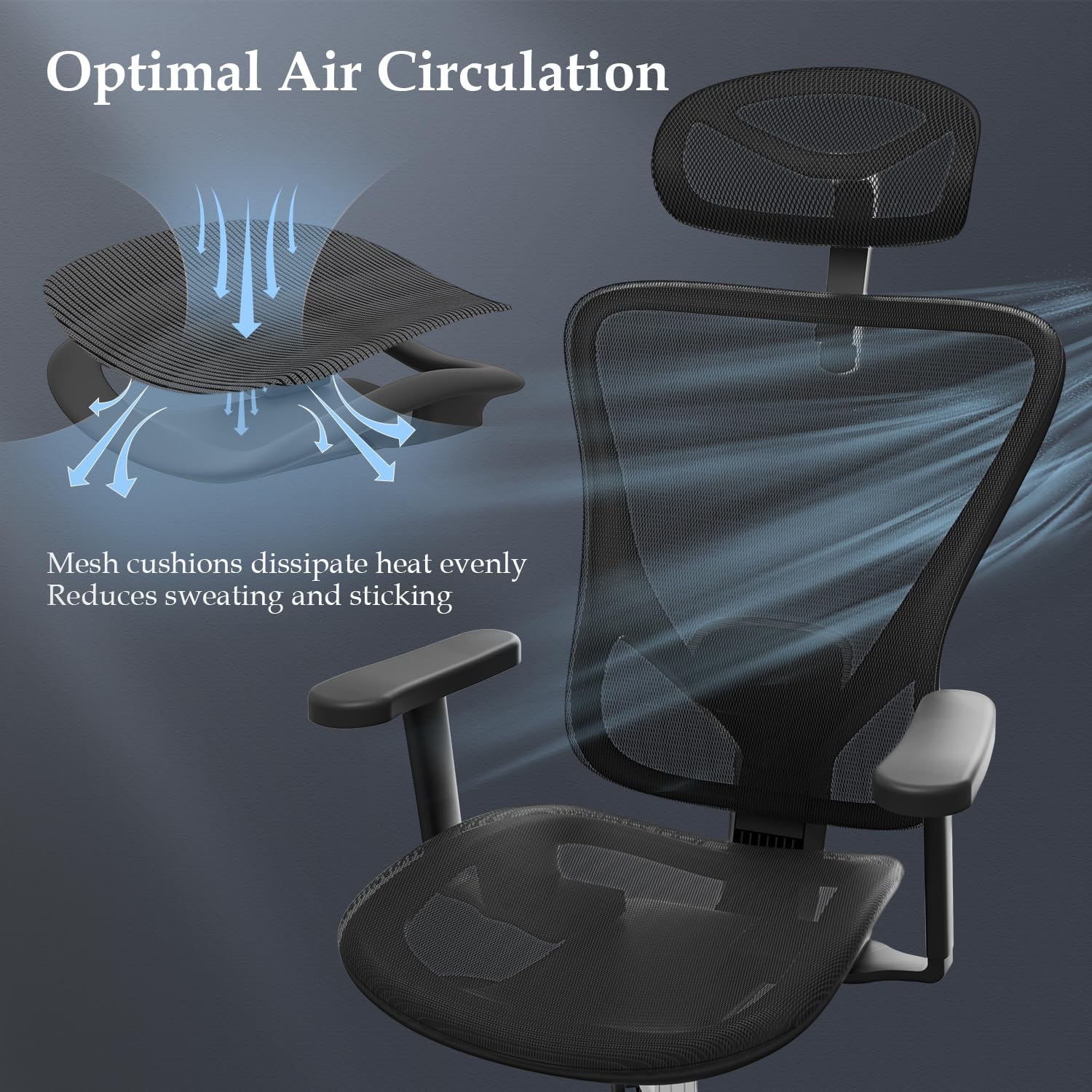 Devoko Sedia da ufficio ergonomica con braccioli 3D ultra morbidi e supporto lombare regolabile, con schienale alto, comode sedie da scrivania per casa e ufficio, sedia girevole per computer con