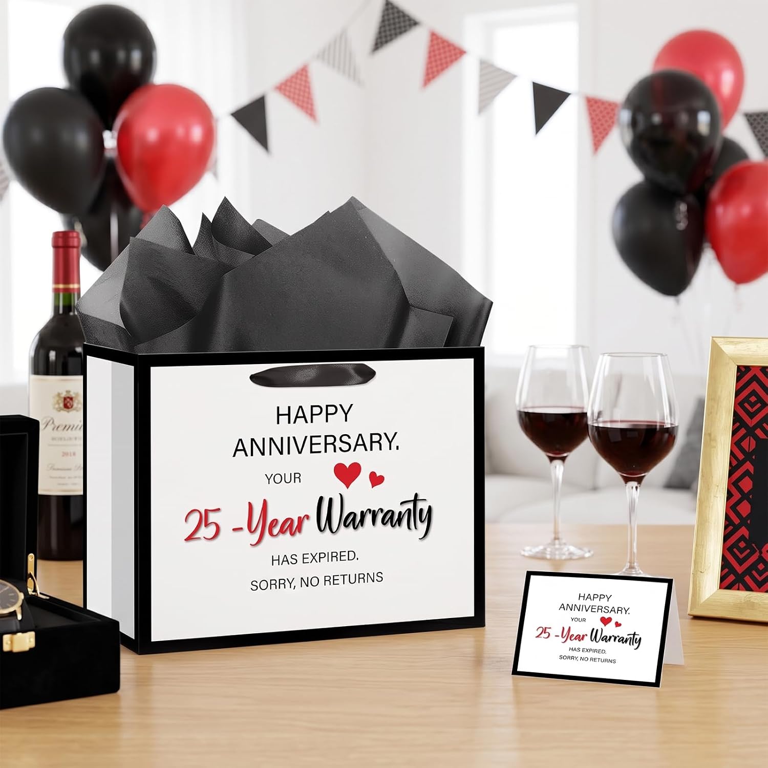 25 Year Anniversary Love Gift Bag for Men Women 25th Wedding Anniversary Funny Gift Bags with Marriage Anniversary Wrapping Paper Card Twenty Fifth Silver Anniversary Party Favors Decor Supplies Husband Wife Boyfriend Girlfriend image 5