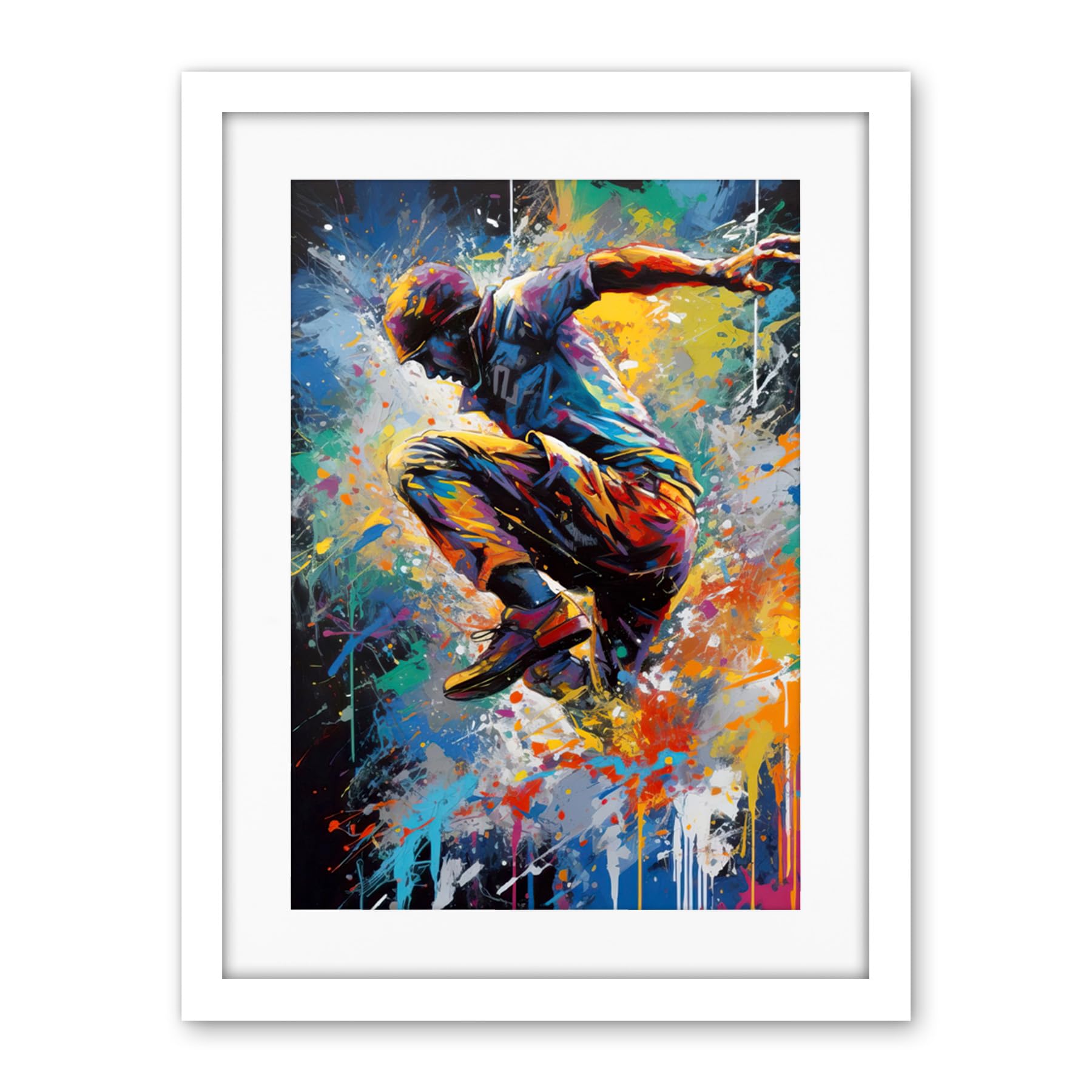 Artery8 Parkour Paint Splat Portrait Jump Action Shot Artwork Framed Wall Art Print 18X24 Inch