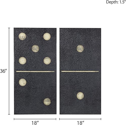 Miniatura 3 de Ink+Ivy, Two Black Dominos Wall Art 2 Pieces Gel Coated Canvas, Easy Hang Setup, Modern Contemporary Design, Las Vegas Gaming Domino Tiles Painting