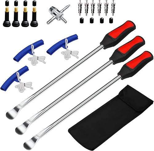 Cucharas para neumáticos de motocicleta de 15 pulgadas, 22 herramientas de extracción de neumáticos de acero con bolsa de almacenamiento para