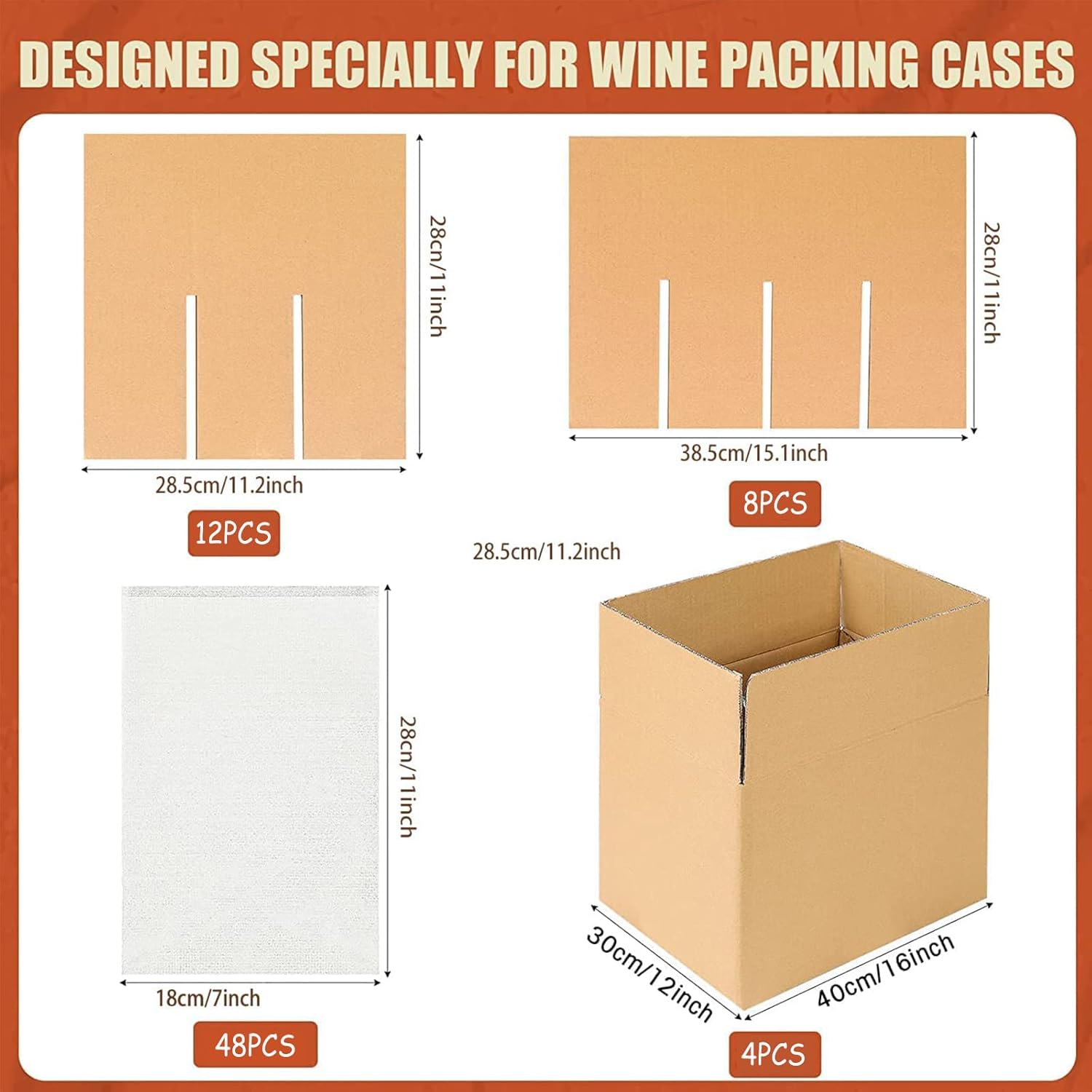 4 Sets Glass Divider Kits for Kitchen Moving Box Dish Packing Moving Boxes-Glass Cell Divider Corrugate Dividers with 48 pcs Foam Pouches Fits in 16x12x12 Inch Box (Box Not Included)