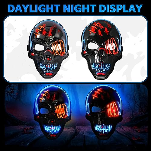 Miniatura 7 de 2 máscaras de Halloween con luz LED, máscara de calavera que brilla en la oscuridad, máscara de esqueleto espeluznante