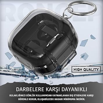 Rongep Samsung Galaxy Buds4 Pro/Buds 4 için Kılıf [Güvenlik Kilit Tasarımlı] Transparent-Lock Kulaklık Kılıfı Sararmaya Dayanıklı Taşıma Askılı TPU Koruyucu Samsung Buds 4 Pro Kılıf (Şeffaf-Siyah)