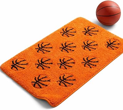 Lyrow Basketball Area Rugs for Girls Room Decor, 19.7 x 31.5 Inch 3D Basketball Non-Slip Washable Sports Bath Doormat, Plush Absorbent Carpet for Teen Bedroom Bathroom Nursery Graduation Gift