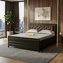 Metal King Size Bed with Storage | Wrought Iron King Size Cot with Hydraulic Storage| Double Bed King Size for Bedroom with Headboard & Footboard Without Mattress (75X72), Black