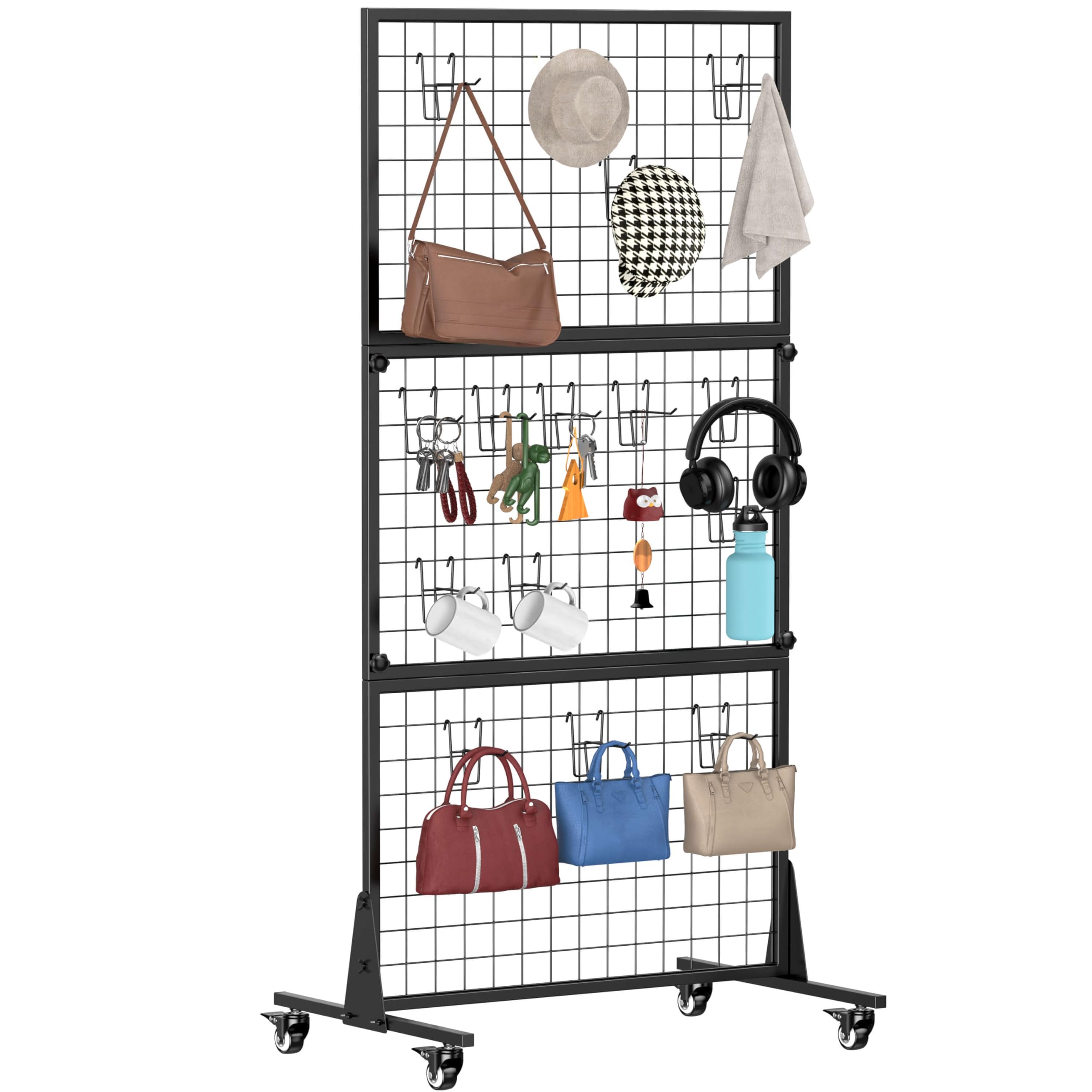 1-Pack 2.5' x 6' Ft Grid Wall Panels, Gridwall Display Stand for Crafts, Art, Retail, Home Product Display, with T-Base Floor Standing, with Industrial Casters, Heavy Duty