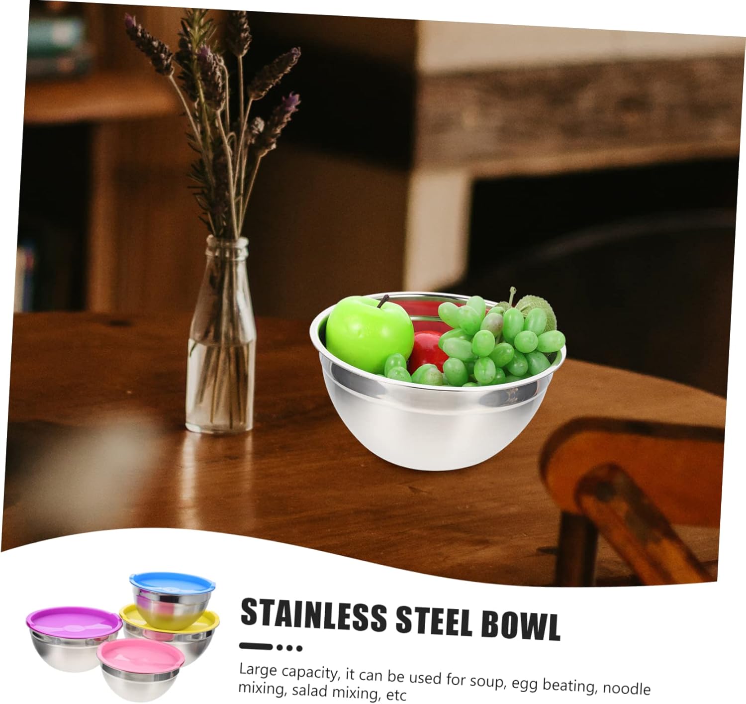 4Pcs Stainless Steel Mixing Bowl Set Kitchen Serving Bowls with Lids for Home Cooking Dishwasher Safe