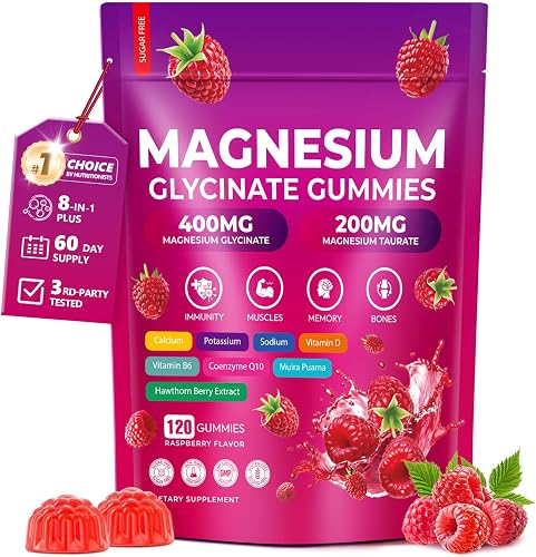 Magnesium Glycinate Gummies 600mg, 120 Counts Chews Sugar Free Magnesium Gummies for Adults & Kids with L-Threonate, Calcium, Zinc & CQ10, Potassium Supplements for Zzz, Brain, Muscle & Relax