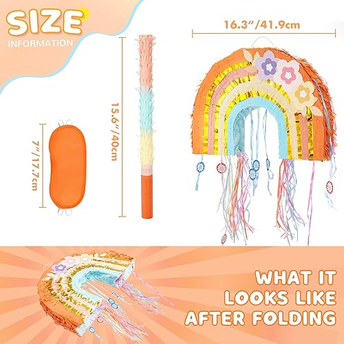 Miniatura 361 de WERNNSAI - Piñata de sirena plegable, piñata de cumpleaños con flecos que incluye cuerda para jalar, venda y bate. Decoraciones