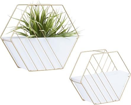 Deco 79 Metal Geometric Indoor Outdoor Wall Planter Indoor Outdoor Hanging Hanging Planter, Set of 2 Plant Hanger 10", 9"H, White