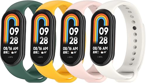 Miniatura 8 de Compatible con Mi Band 8 bandas para mujeres y hombres, 4 unidades de bandas de repuesto deportivas de silicona, pulseras de repuesto, correas de