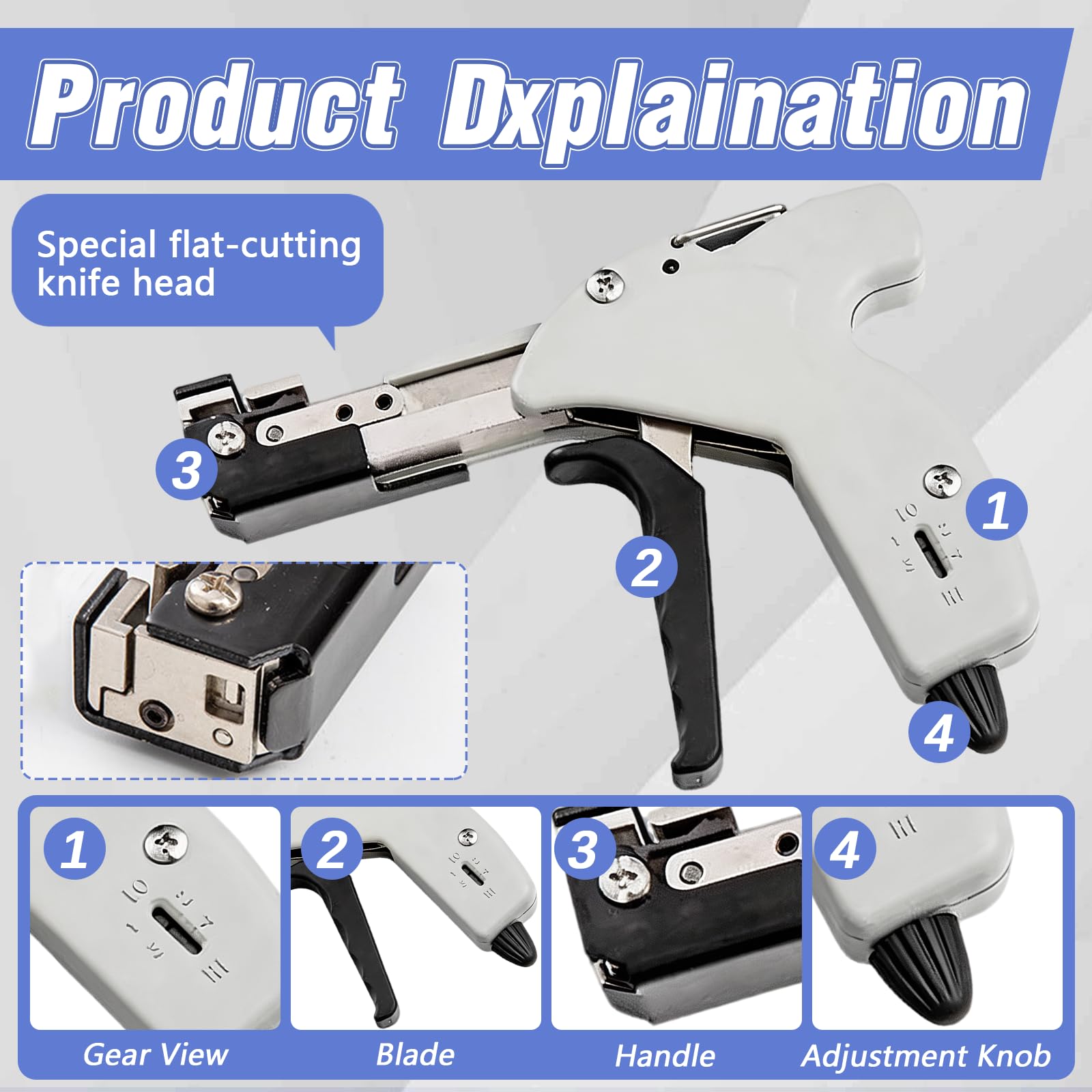 Alicates para Bridas, Juego de Pistola para Sujetacables Metálicas con 200 Bridas de Acero Inoxidable Alicates para Sujetacables de 4 Etapas con Herramienta Automática de Tensado y Corte