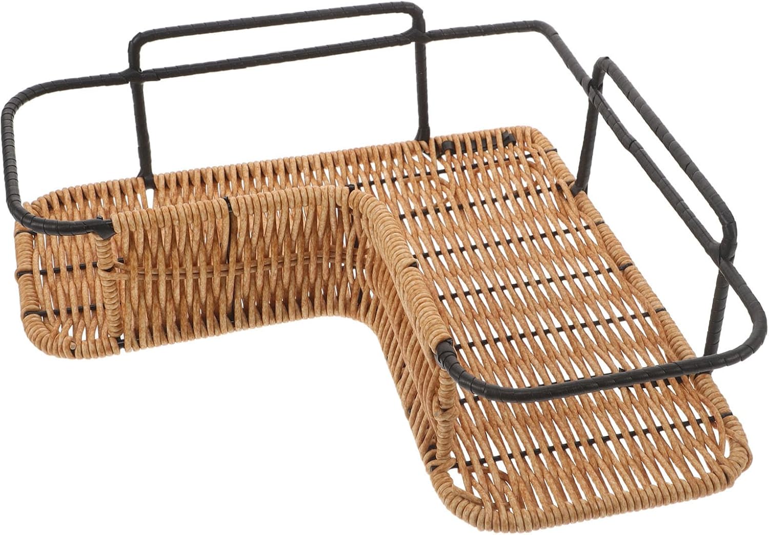 YARNOW Plastic and Metal Corner Wall Basket Organizer for Rv Bathrooms and Dorms, Multi-Purpose Triangular Shelf with Boho Rustic Woven Look for Organized Toiletries Storage