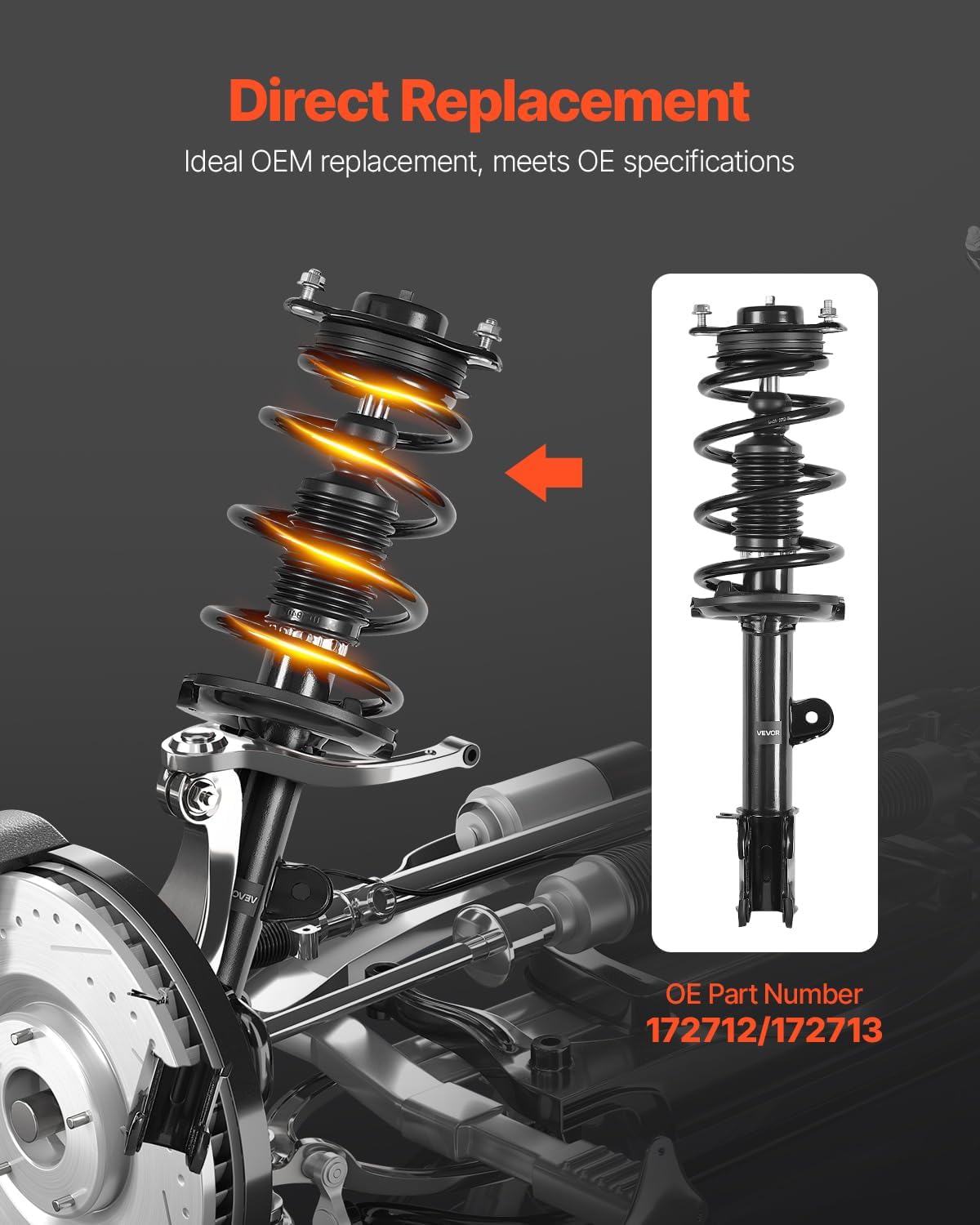 VEVOR 172712 172713 Front Shock Absorber Strut 2Pcs Shock and Strut Assembly with Coil Spring, Compatible with 2011-2013 Kia Sorento, Automotive Replacement Struts