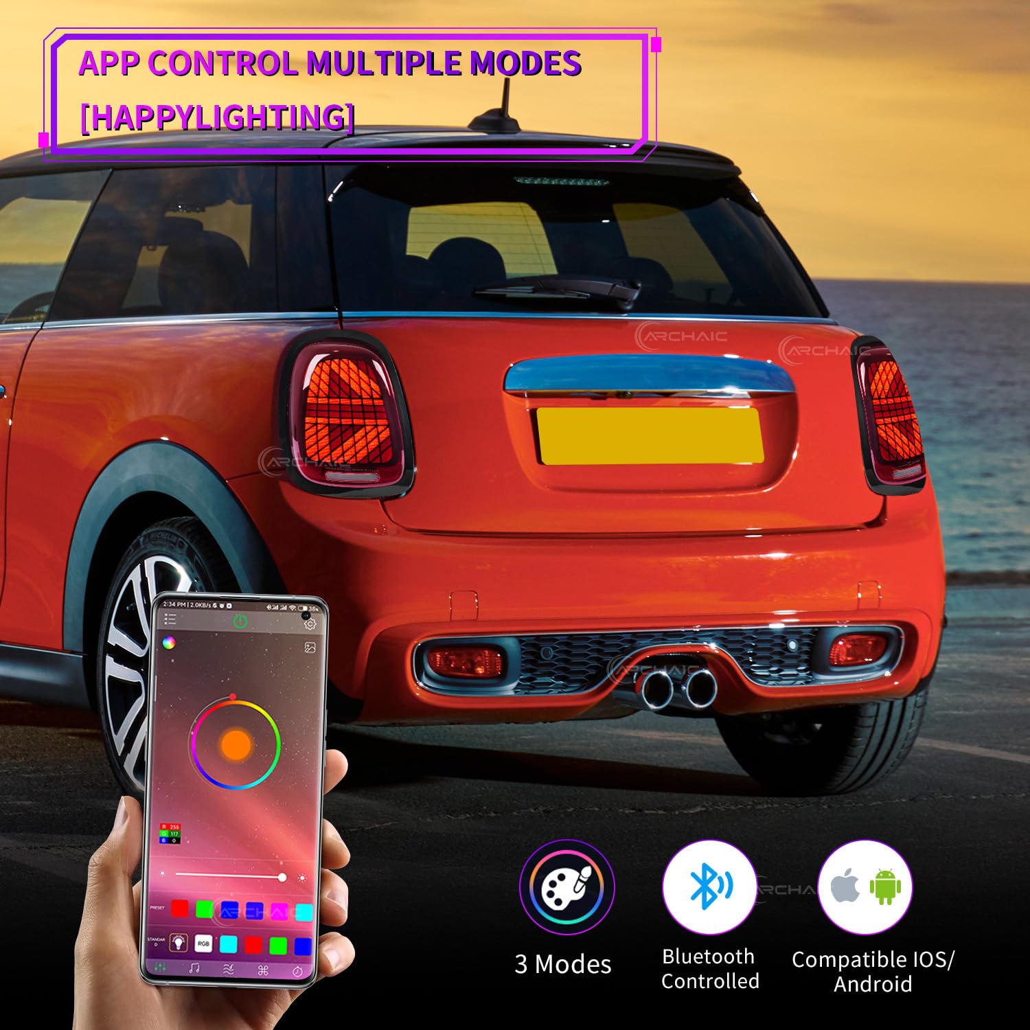 Archaic Tylne światła LED kompatybilne z MINI COOPER F55 F56 F57 HATCHBACK/CONVERTIBLE 2014-2024, tylne światła z animacją DRL, 3 tryby świateł tylnych, para (czerwone)