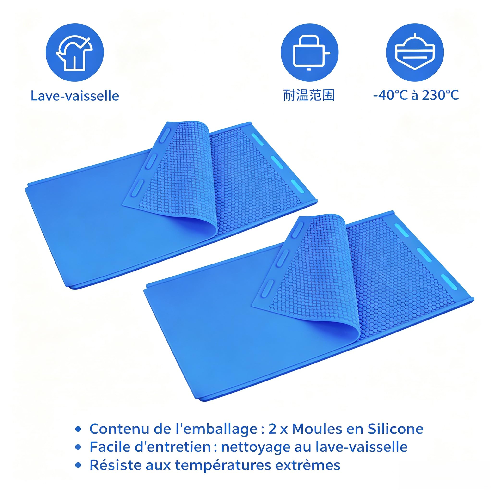Lot de 2 presses de cire d'abeille en silicone pour fond de teint et fabrication de feuilles de cire d'apiculture, facile à démouler (44 x 27 cm, bleu)