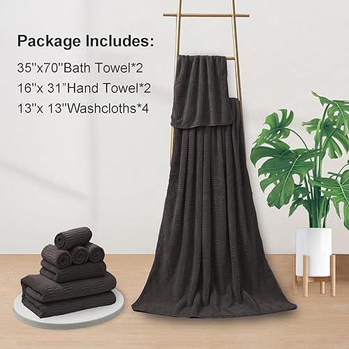 Miniatura 5 de Juego de 4 toallas de baño de gran tamaño de 35 x 70 pulgadas, toallas de baño extra grandes y suaves de 600 GSM, altamente absorbentes, de secado