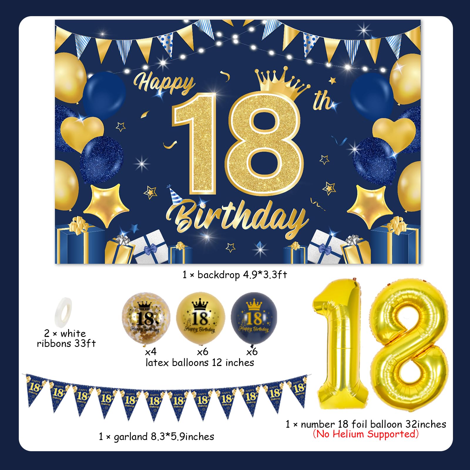18. Geburtstag Deko Set – Marineblau & Silber, Inkl. Banner, Ballons & Wimpel Für Jungen & Mädchen