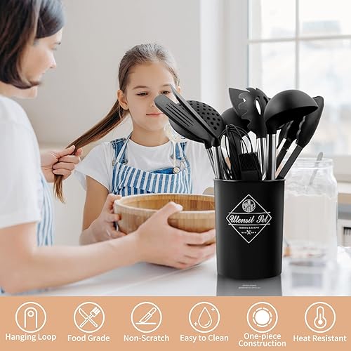 Miniatura 2 de Juego de utensilios de cocina 15 piezas de utensilios de cocina de silicona con mango de acero inoxidable antiadherente resistente al calor