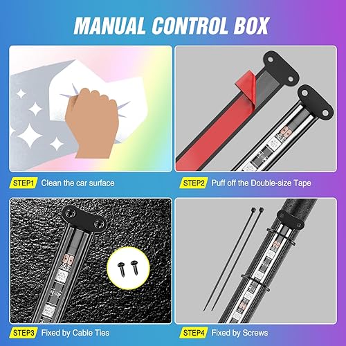 Vista 13 de Nilight 48 luces LED DC 5V Multicolor Music Car Strip Light Under Dash Kit de iluminación con función activa de sonido y control remoto inalámbrico