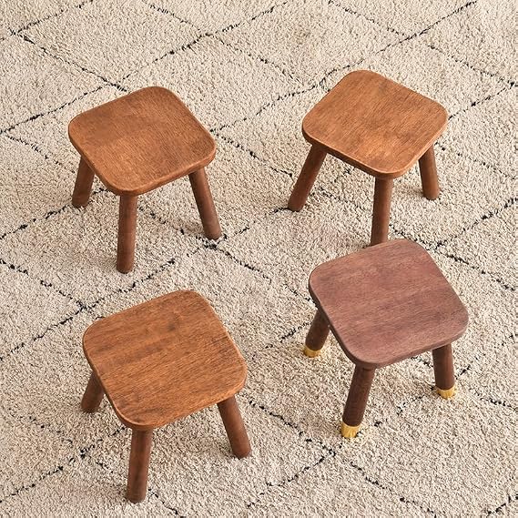 Natural Solid Wood Step Stool for Adults Sturdy Square Stool Multi-Use Foot Stool for Bathroom, Kitchen, Bedroom Easy Tool-Free Assembly, Holds 300lbs