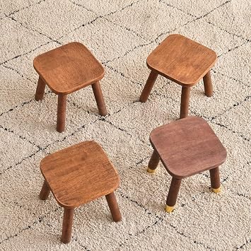 Natural Solid Wood Step Stool for Adults Sturdy Square Stool Multi-Use Foot Stool for Bathroom, Kitchen, Bedroom Easy Tool-Free Assembly, Holds 300lbs
