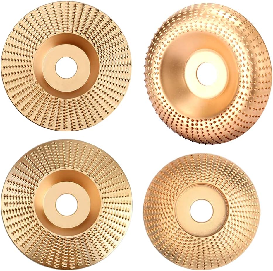 ASNOMY4pcs Tungsten Carbide Grinding Wheel Disc, Wood Shaping Disc Carving Disc Set for Woodworking Grinding Wheel Shaping Dish for 4" or 4-1/2" Angle Grinder with 5/8” Arbor (Golden)