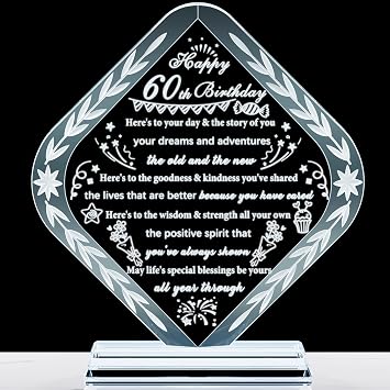 YWHL 60th Birthday Gifts for Men Women Crystal 60th Bday Decorations Best 60 Year Old Birthday Gift Ideas for Mom Grandma Wife Dad Born in 1965