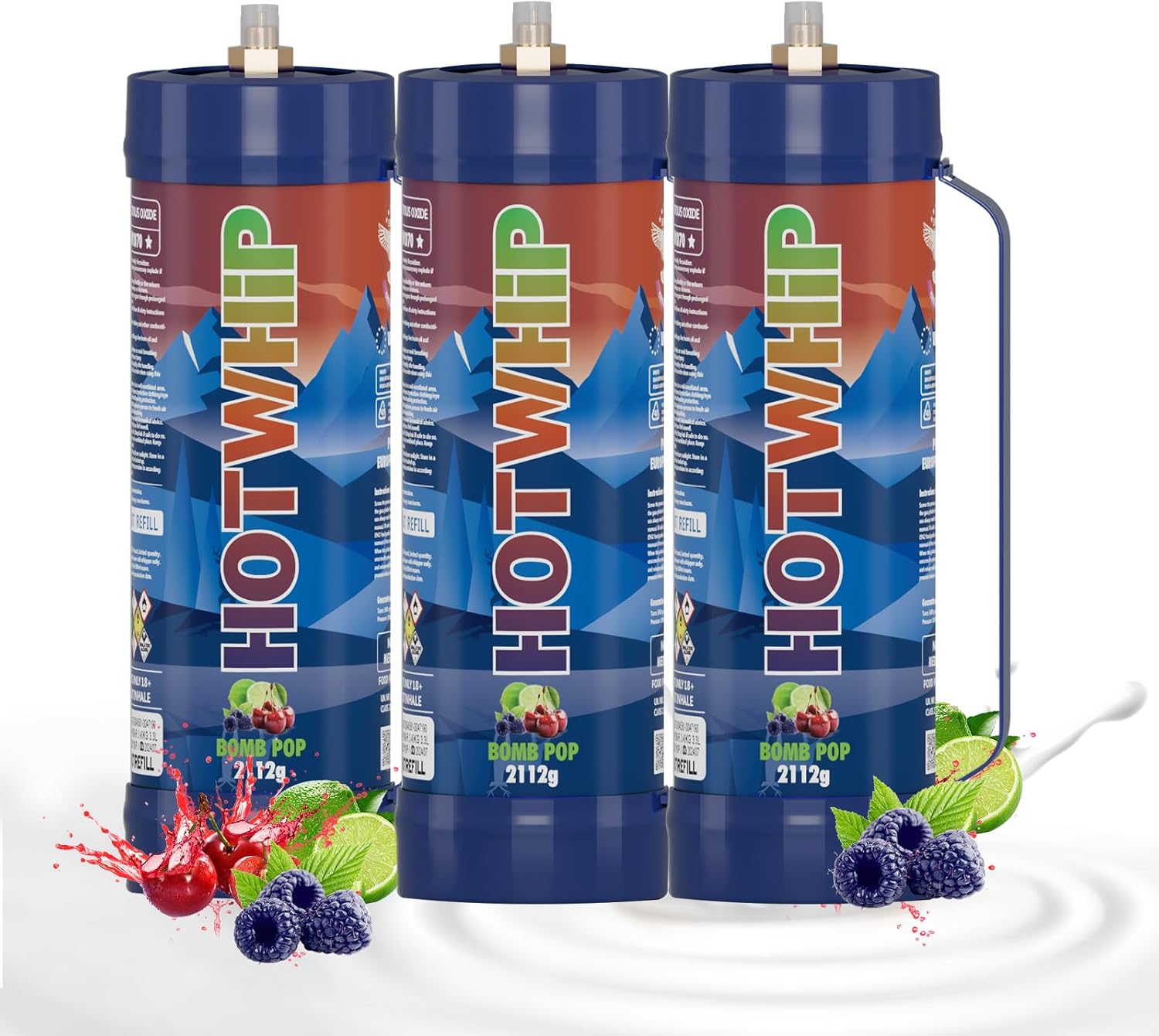 Whipped Cream Charger 3.3L Tank,2112g x3,Bombpop Flavor Premium Cream Charger,99.99% Pure Food Grade Gas Canister Dispenser-3 Cylinders