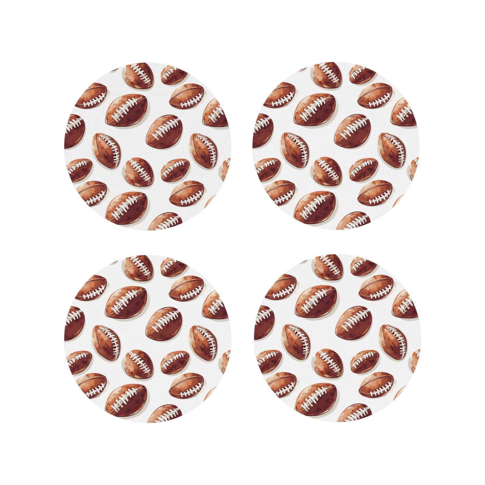 Leather Coasters Set of 4 - Realistic Football Print Lightweight Drink Coasters for Desk