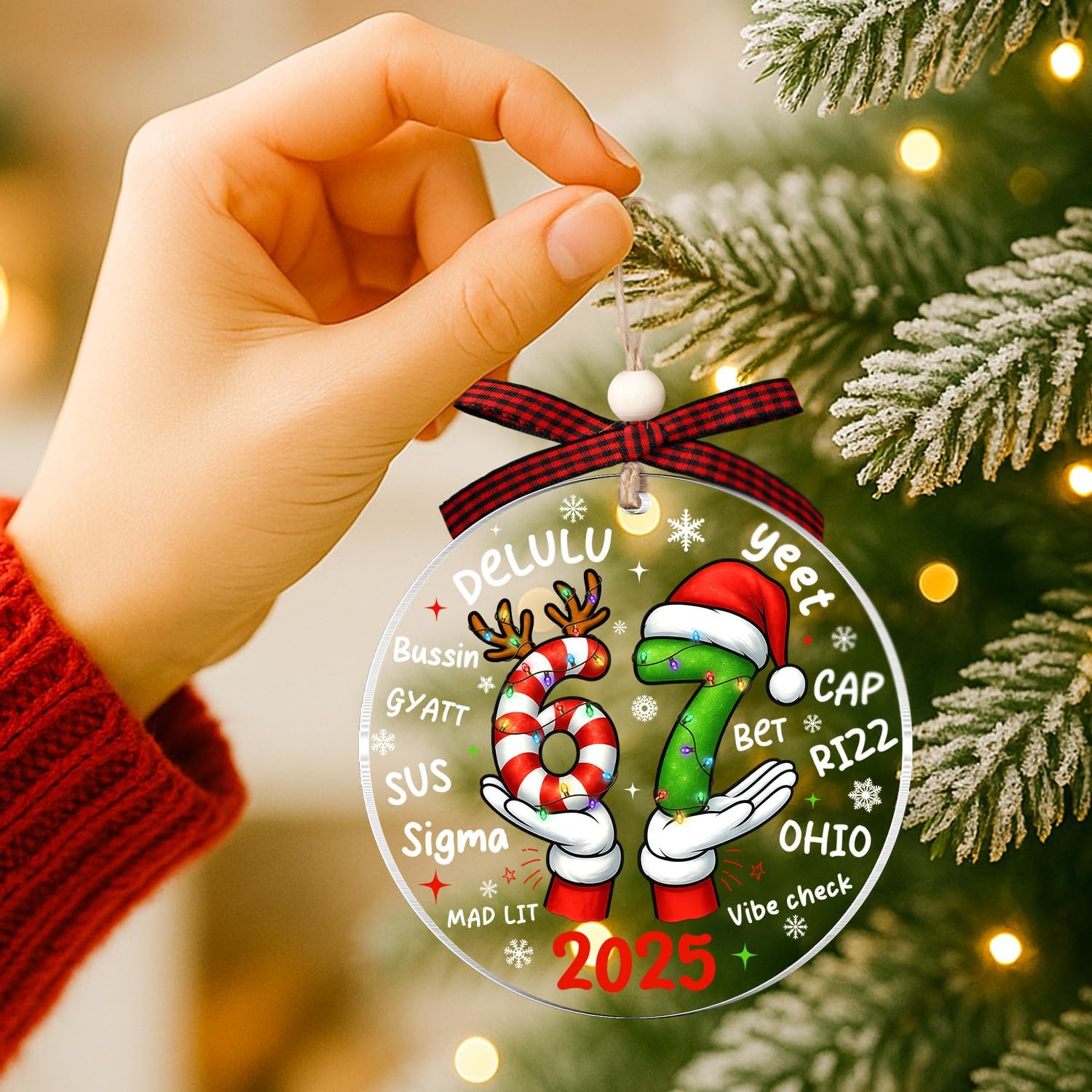 67 Ornament - 67 Christmas Ornament - Six Seven Slang Funny Meme Ornaments, White Elephant Gifts - Stocking Stuffers for Teens, Kids, Girls, Boys - Trending Acrylic Christmas Decoration Ornaments 2025 image 5