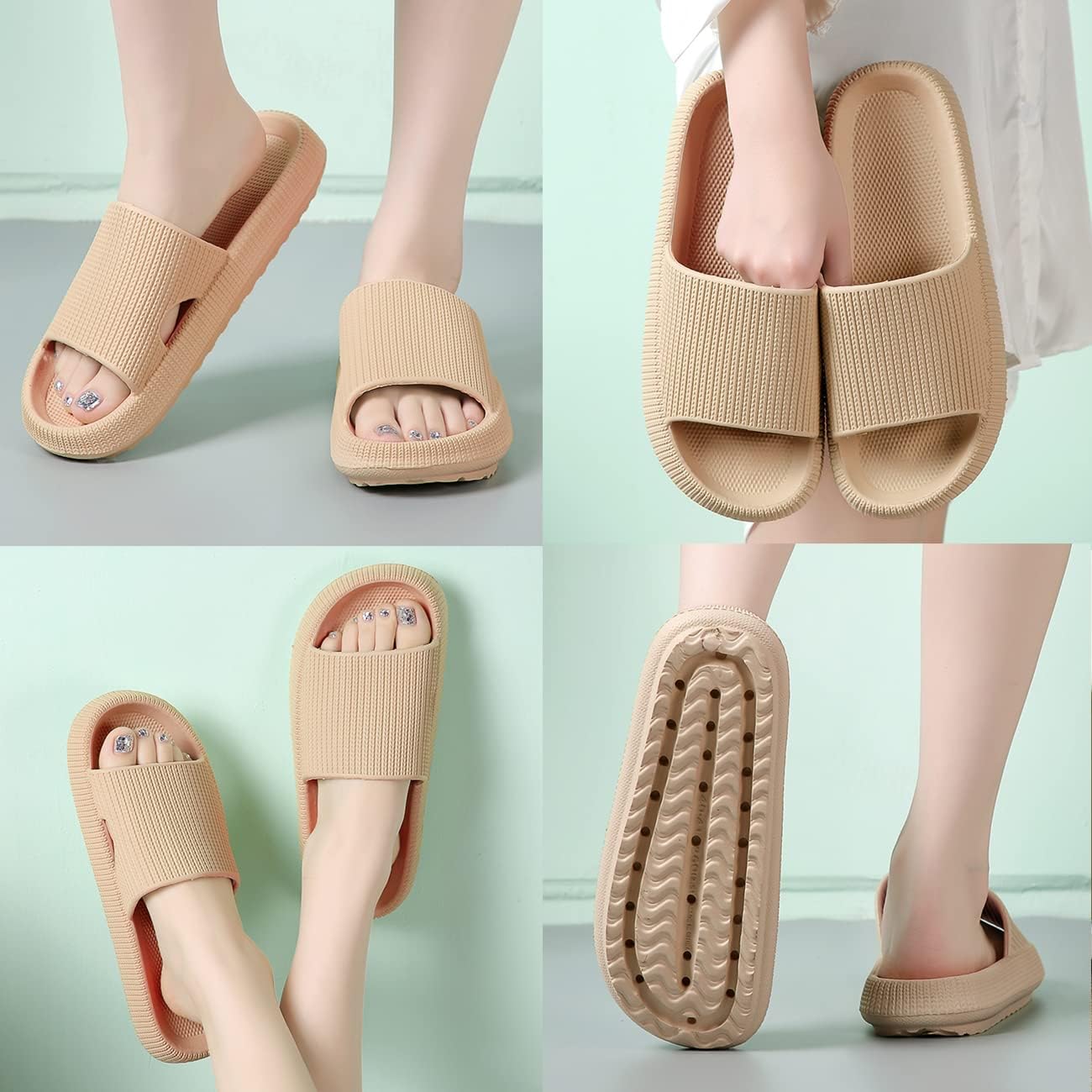 QJJQ Cozislides Bathing Shoes for Men and Women, Cloud Slippers, Super-Soft, Non-Slip, Beach Slides, Slippers, Summer Mules, Bathing Slippers, Flip Flops 38/39 EU Khaki