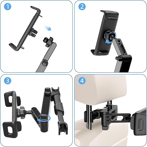 Miniatura 7 de Soporte universal para tablet para automóvil, asiento trasero, soporte universal para teléfono celular, ángulo giratorio de 360, ajustable,