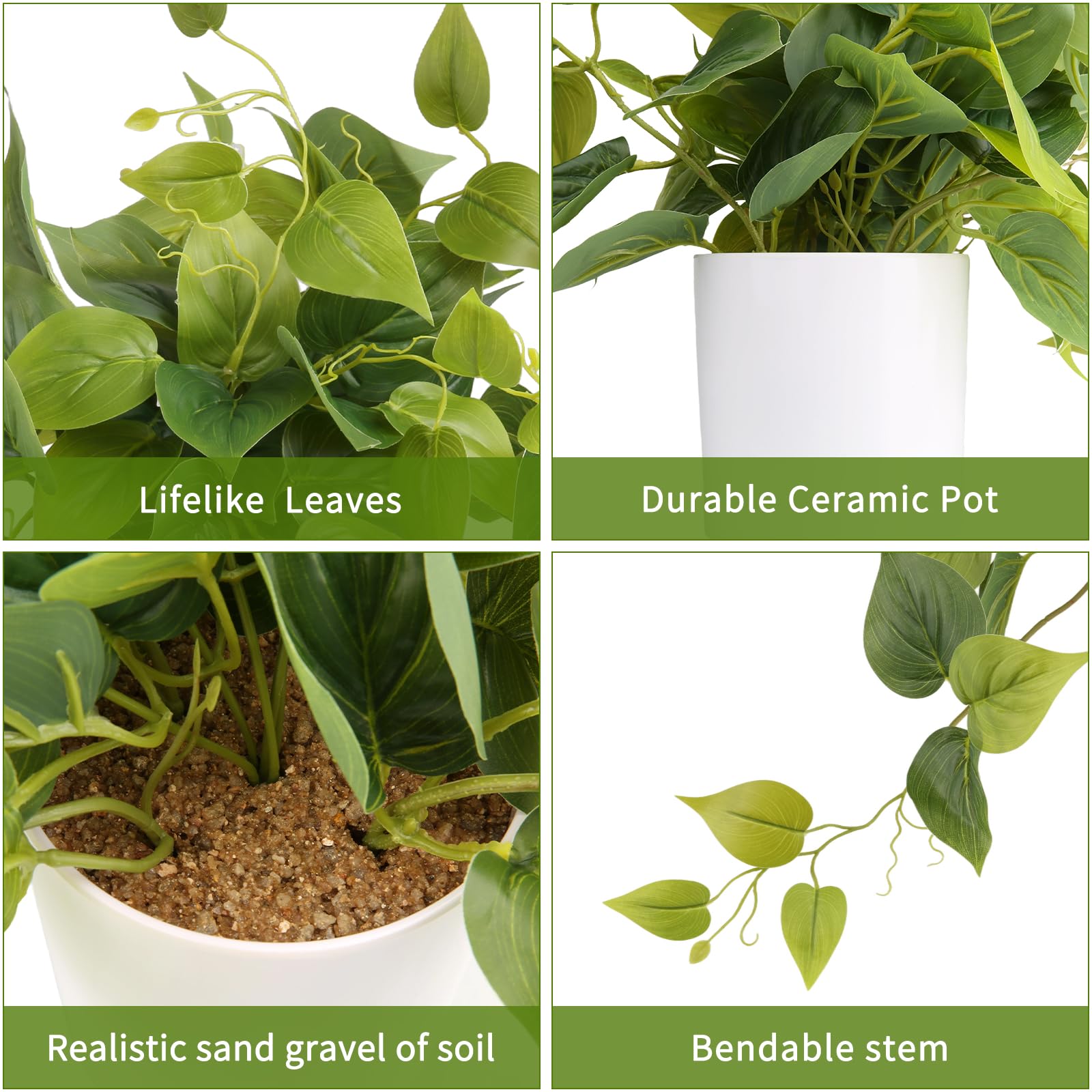 Sour Lemon Künstliche Pflanzen Scindapsus Aureus mit Kunststofftopf Realistische Kunstpflanzen für Home Office Regal Indoor Outdoor (1 Pack