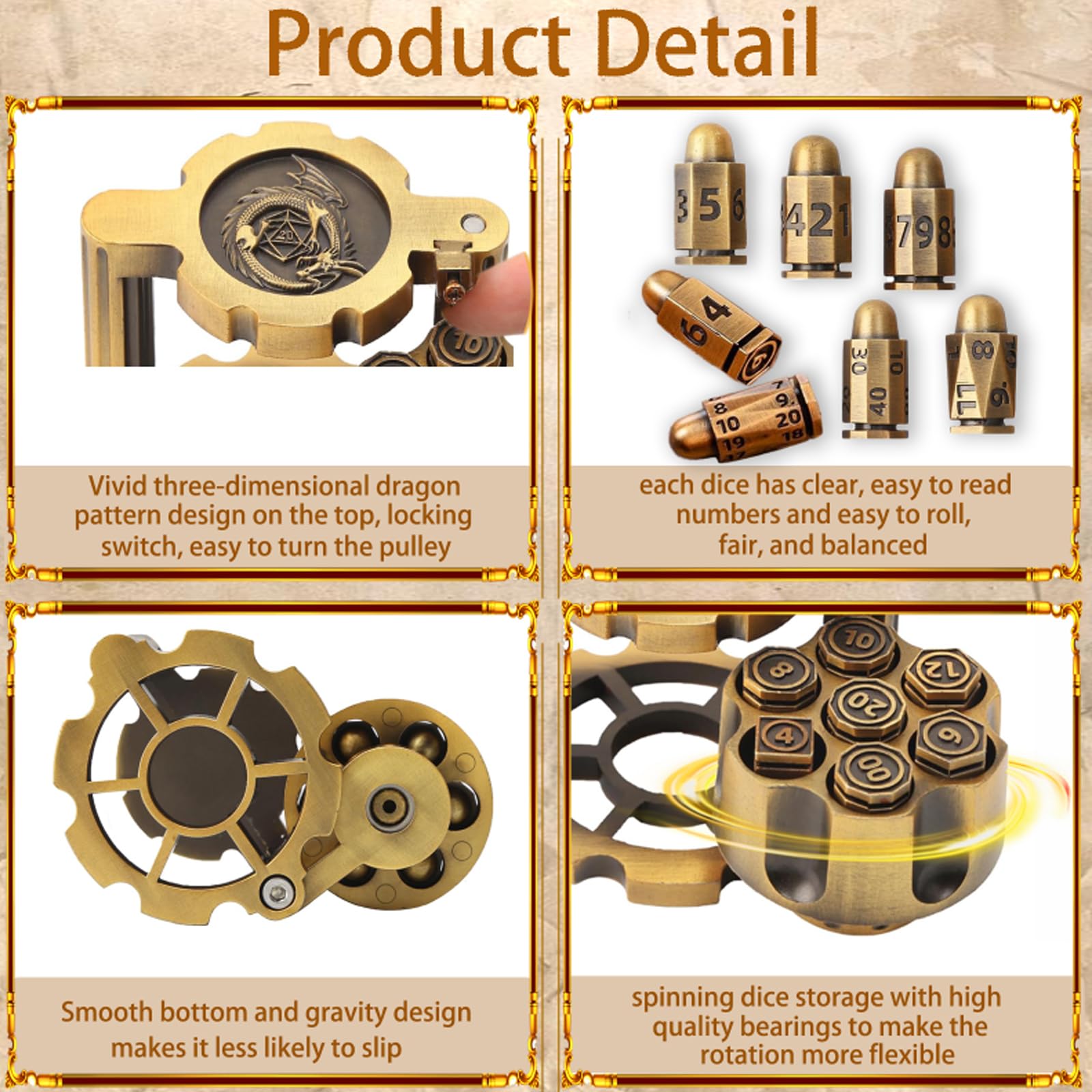 Metal Polyhedral Bullet Dice Set, Metal Bullet Shape Dice Spinning Revolver Cylinder Dice, Rotating Fingertip Stress Relief Polyhedral Dice Set for Zombiecide Tabletop Games