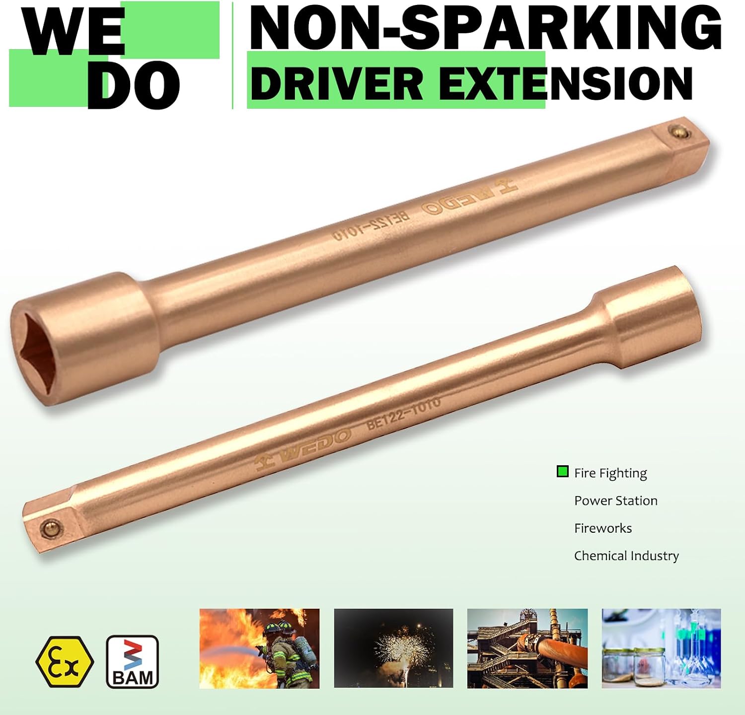 WEDO Non-sparking 1/2" Drive Socket Extension Bar,Length 5 Inch (125mm),can be used in conjunction with socket,Torque & Ratchet Wrench,Beryllium Copper,Non-magnetic,DIN Standard,BAM & FM Certificate