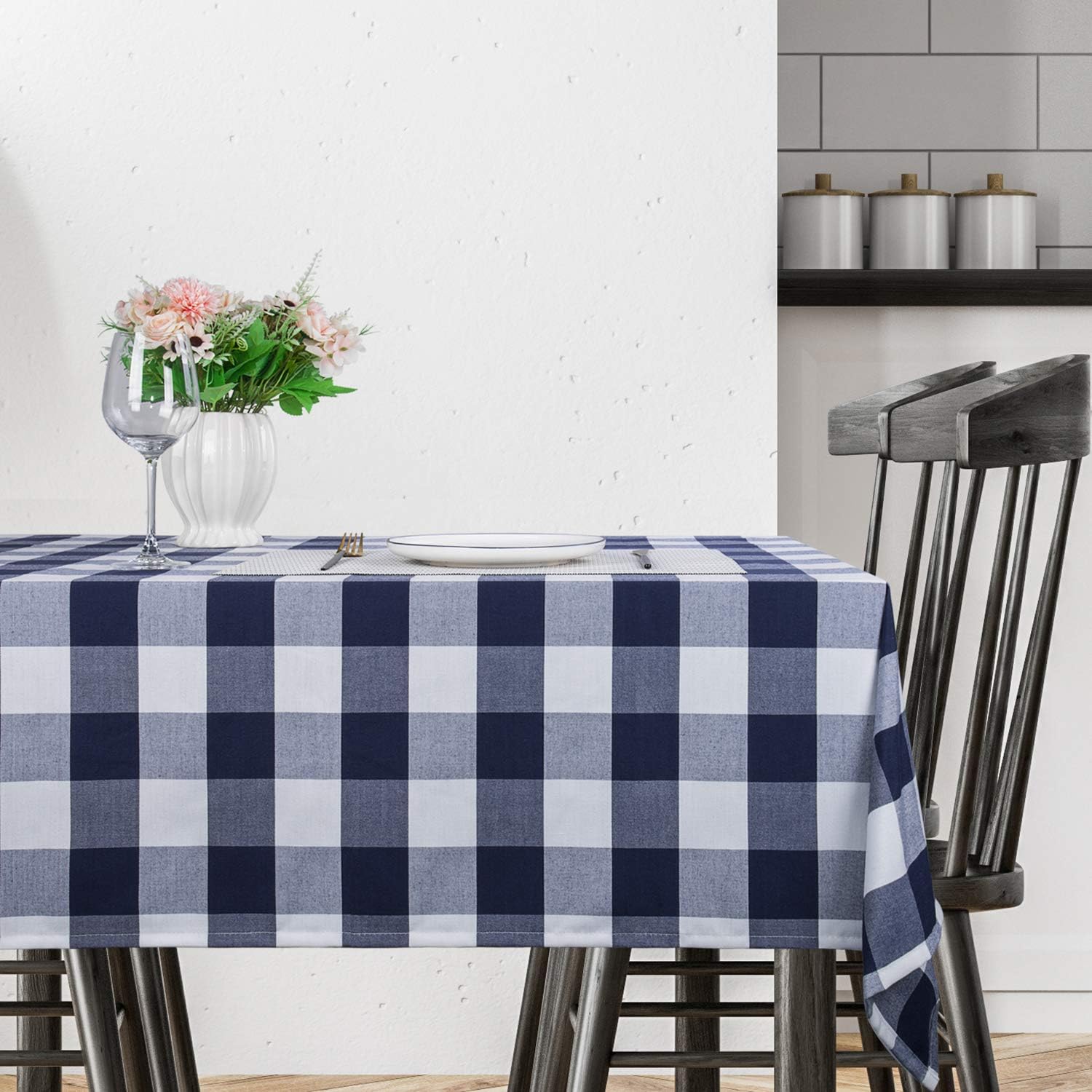 Checked Tablecloth, Washable Cotton and Linen Tablecloth, Coffee Table