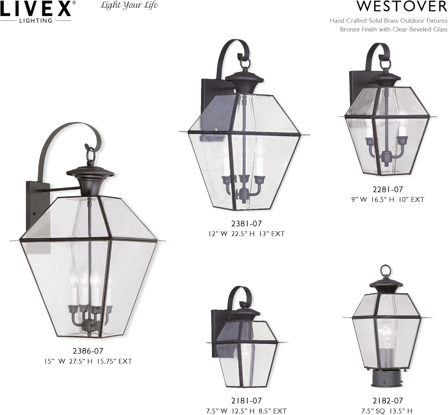 Livex Lighting 2281-07 Westover 2-Light Outdoor Wall Lantern, Bronze, 16.5" x 9" x 10"