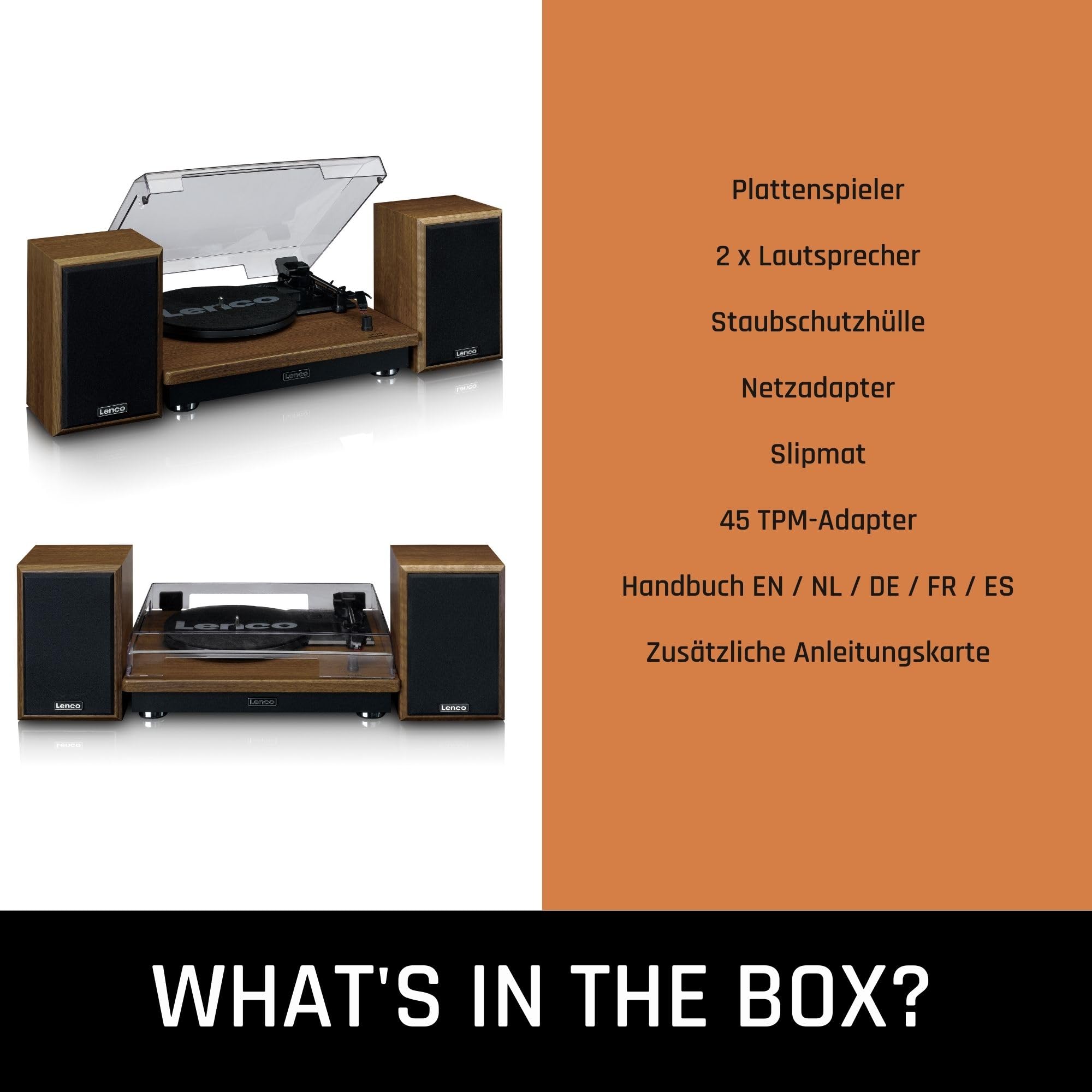 Lenco LS-100WD - Plattenspieler mit Lautsprecher - Schallplattenspieler | LS-100 - Vinyl Player - Bluetooth 5.0 - 2 x 10 Watt RMS - Riemenantrieb - Auto-Stopp - Holz