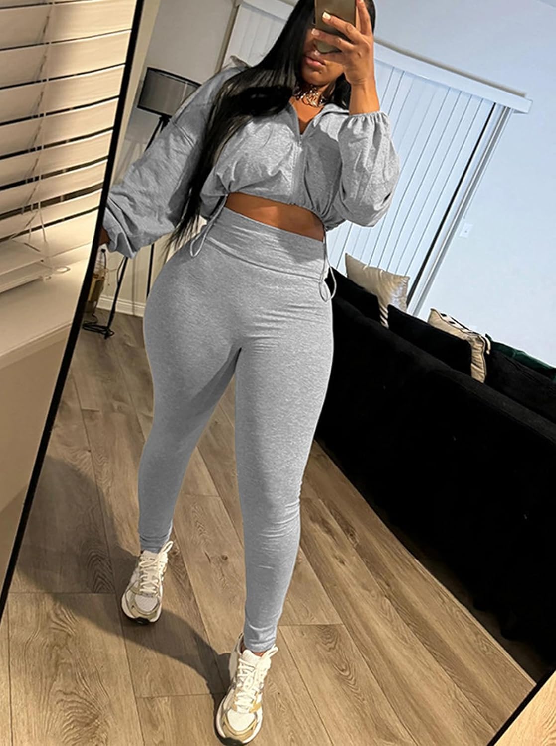 Ophestin Women 2 Piece Outfits Workout Sets Long Sleeve Zip Up Crop Jacket Bodycon Pant Tracksuit Jogging Suit - Image 4