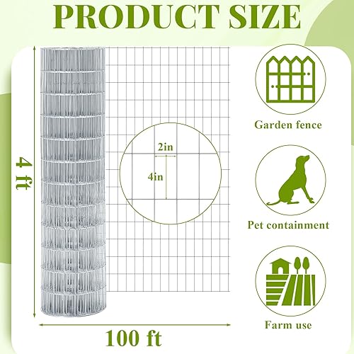 Miniatura 2 de Gisafai Valla de alambre soldado de 48 pulgadas x 100 pies de alto para perro, cabra, ciervo, ganado, cerdo, pollo, jardín, jardín, jardín, 2