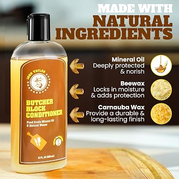 John Taylor Food Grade Mineral Oil Cutting Board Oil Wood Conditioner,12oz | Made from Carnauba Wax and Beewax, Deeply Protects and Nourishes, Food Safe Formula