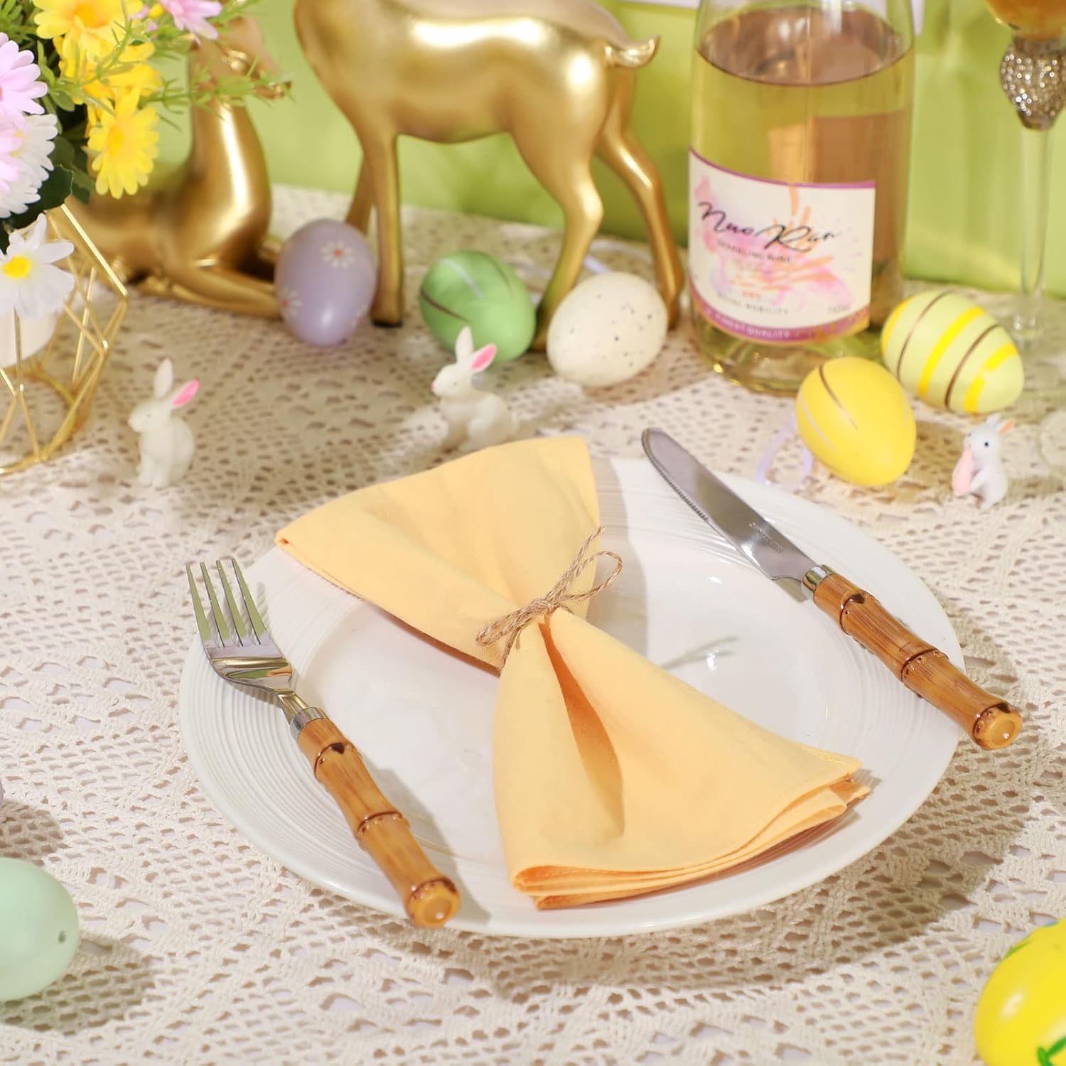 Moukeren 12 Pcs Easter Cloth Napkins 18.5 x 18.5 Inch Dinner Napkins Solid Plaid Easter and Spring Fabric Reusable Cotton Kitchen Towels for Holiday(Classic)