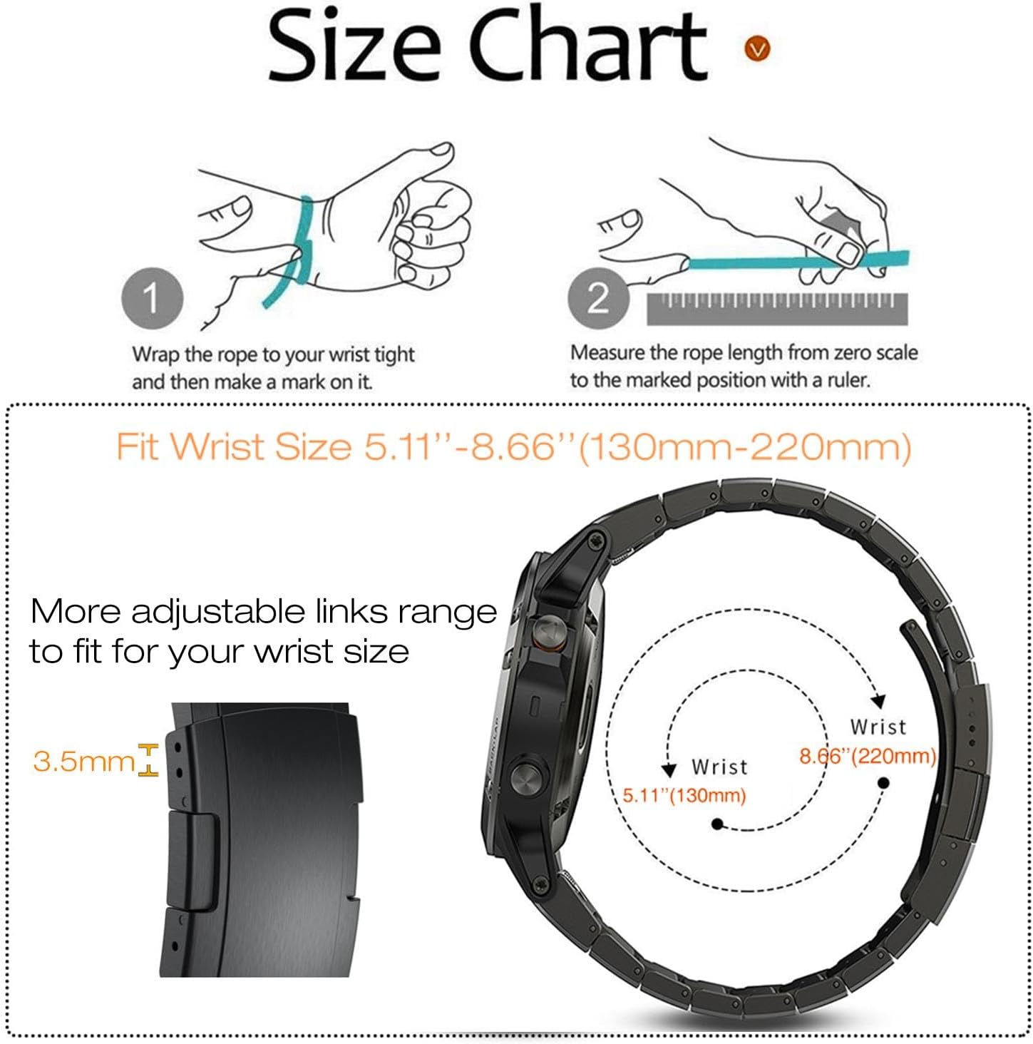 Abanen Titanium Quick Fit 22mm Watch Band for Garmin Fenix 8 / epix Pro/Tactix 8 (47mm), Lightweight Metal Wrist Strap with Stainless Steel Buckle for Fenix 7/6/5,Descent G2 - Image 5