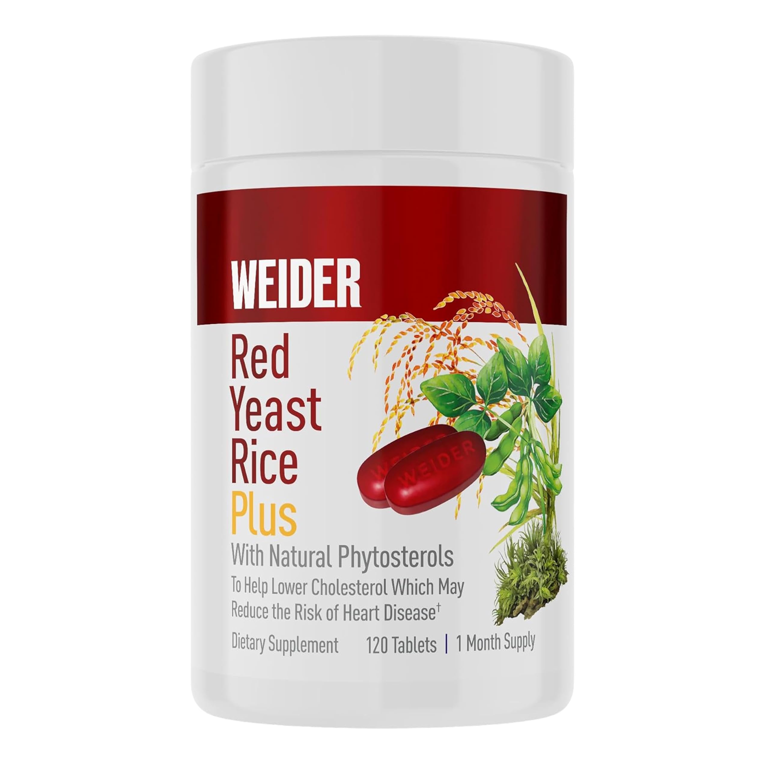 Weider Red Yeast Rice Plus 1200mg, with 850mg of Natural Phytosterols, Gluten Free, One Month Supply